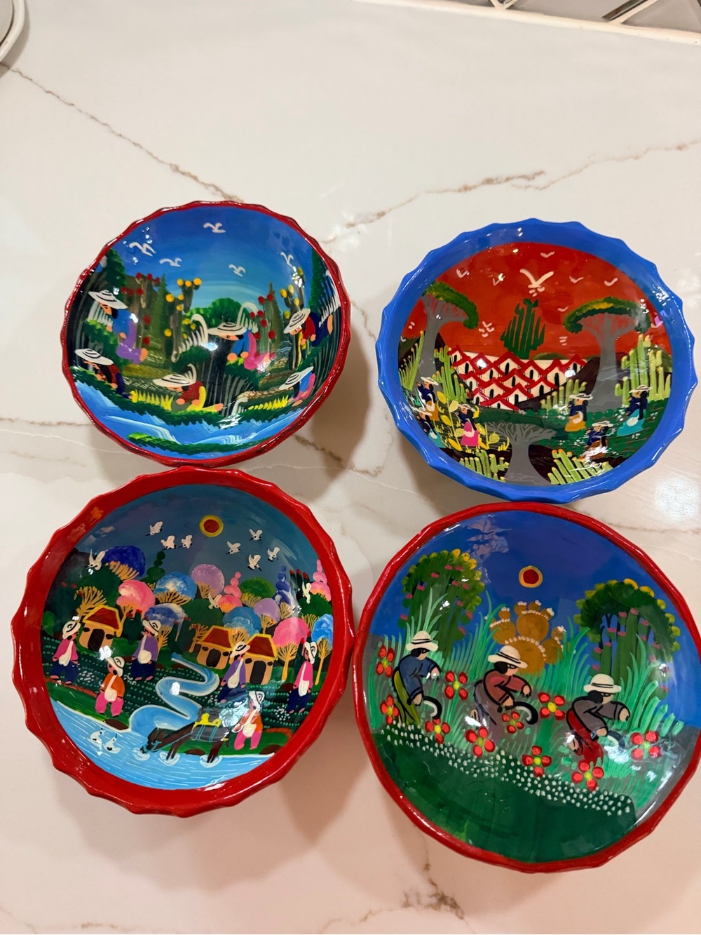 Hand-Painted Colorful Ceramic Decorative Bowls - Set of 4 vintage Mexican